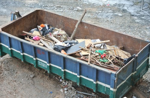 Construction site in Covent Garden with waste containers